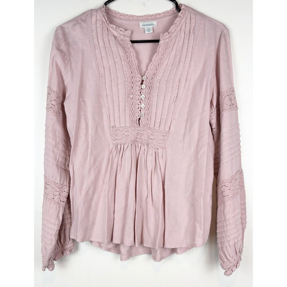 Sundance Blouse Pink Boho Coastal Relaxed Peasant Size Medium Petite
